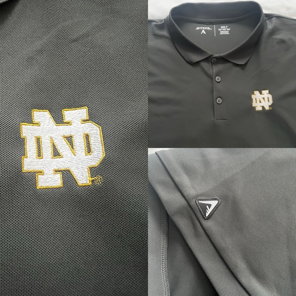 NOTRE DAME Fighting Irish ANTIQUA Shirt Sz 4XLT Green Short Sleeve Polo Logo
